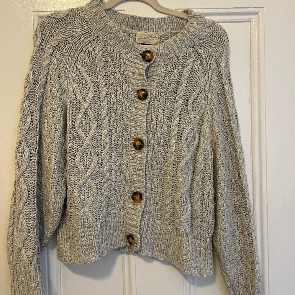 Universal Thread Cream Cable Knit Cardigan with Brown Buttons